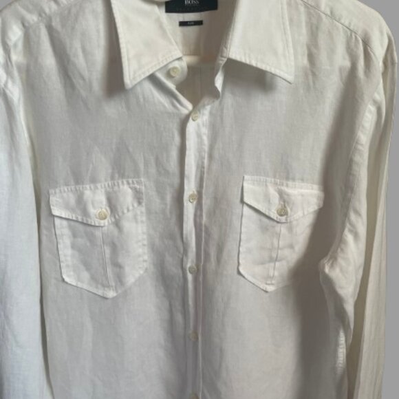 BOSS Hugo Boss White Button-Down Linen Shirt. Size: XL - Picture 5 of 13